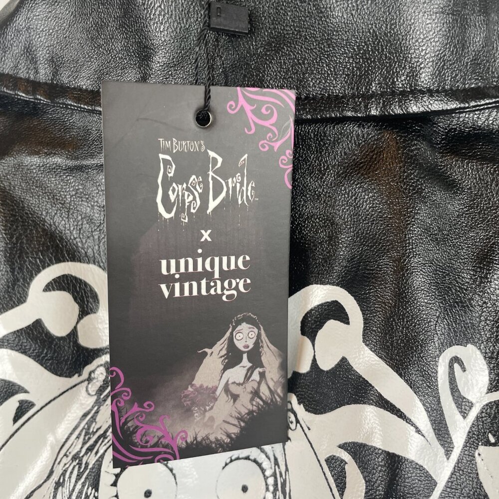 NWT Corpse Bride x Unique Vintage Black Wegan Leather Jacket - Picture 3 of 5